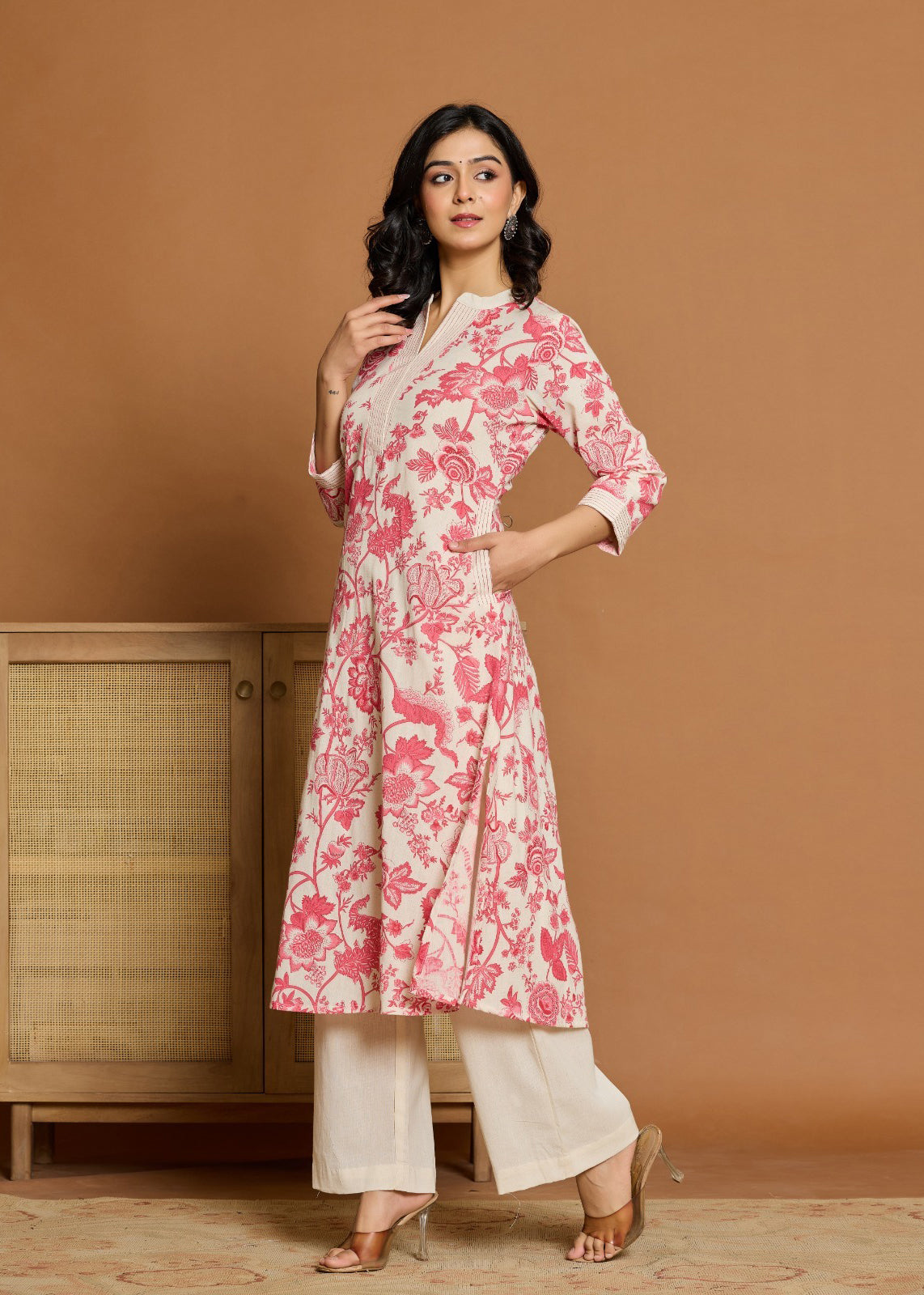 Pink Floral Textured Pure Cotton Co-ord Set D6249 - kharidari