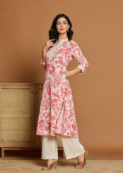 Pink Floral Textured Pure Cotton Co-ord Set D6249 - kharidari