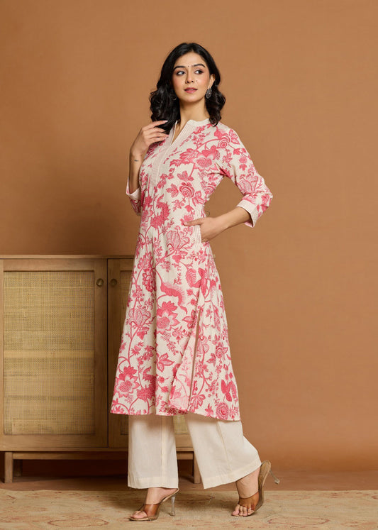 Pink Floral Textured Pure Cotton Co-ord Set D6249 - kharidari