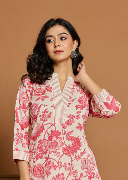 Pink Floral Textured Pure Cotton Co-ord Set D6249
