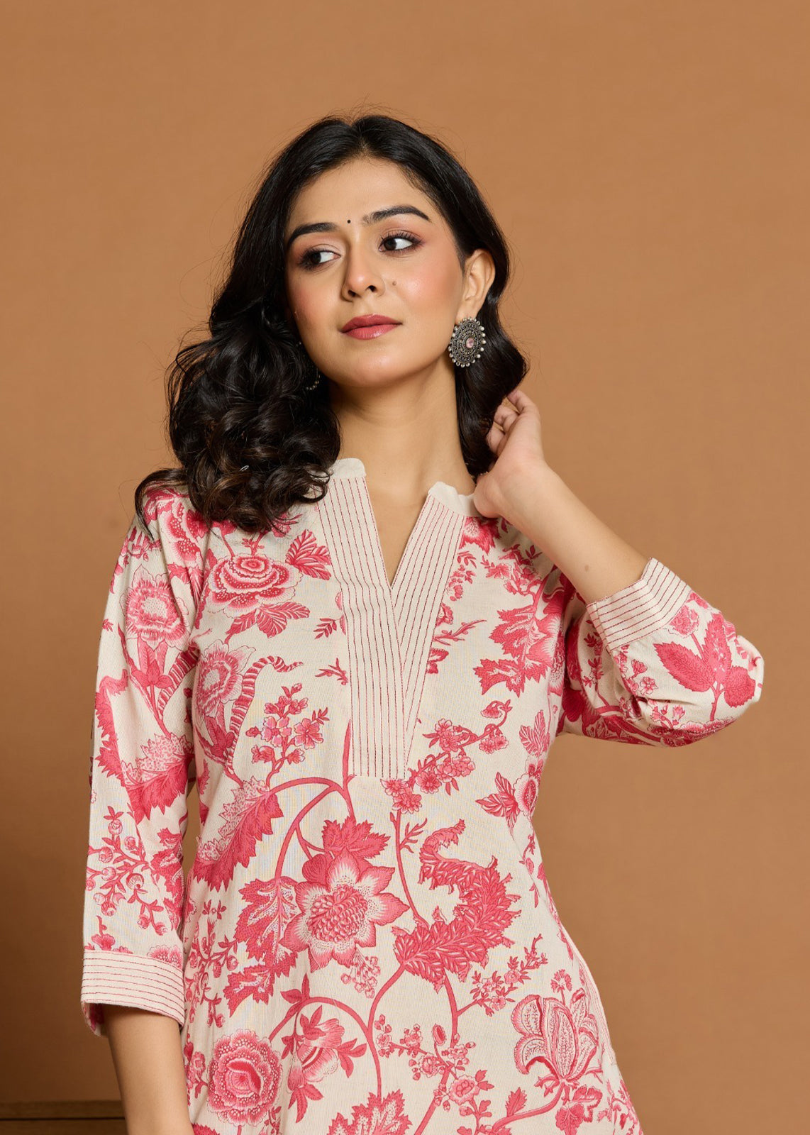 Pink Floral Textured Pure Cotton Co-ord Set D6249 - kharidari