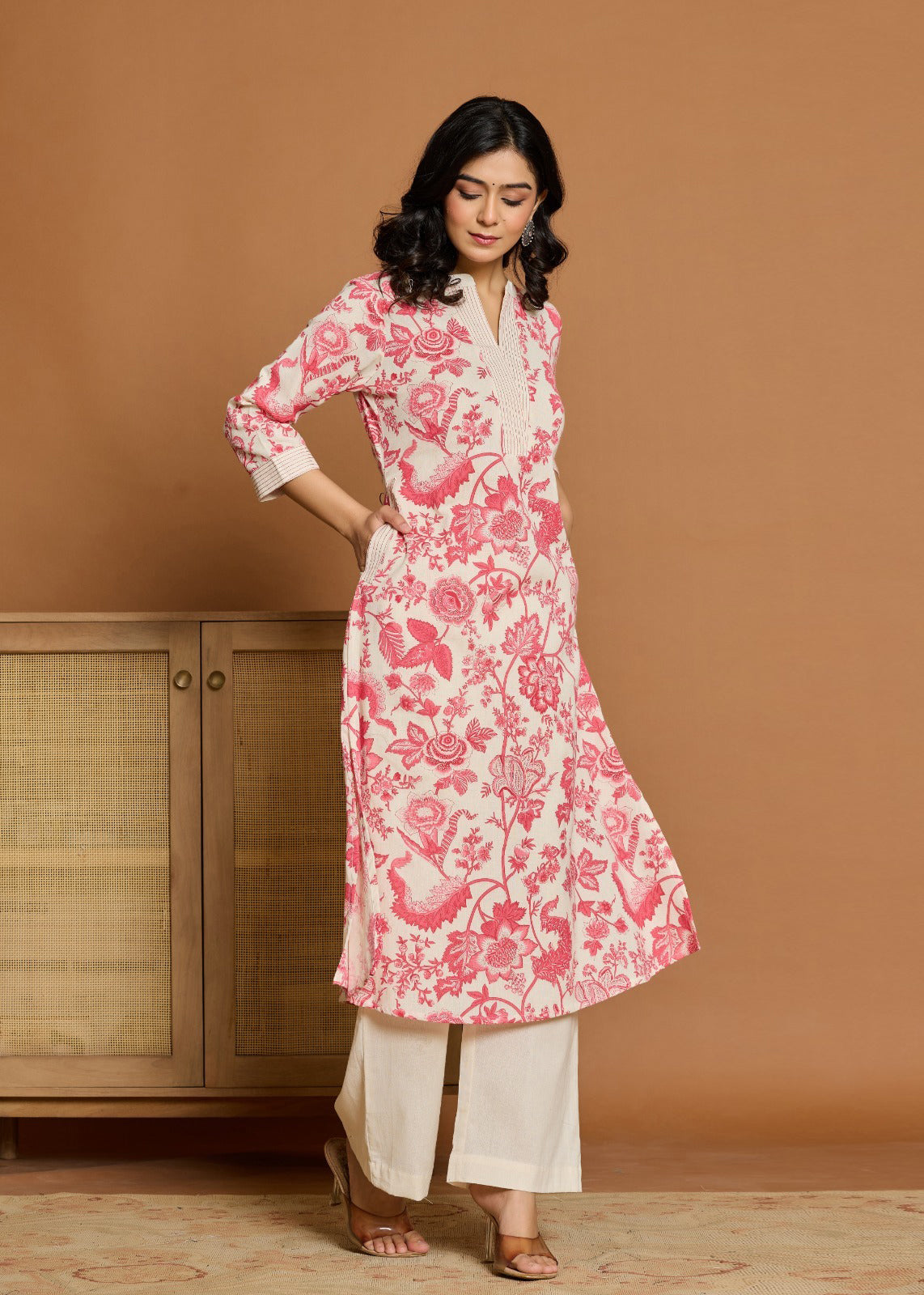 Pink Floral Textured Pure Cotton Co-ord Set D6249 - kharidari