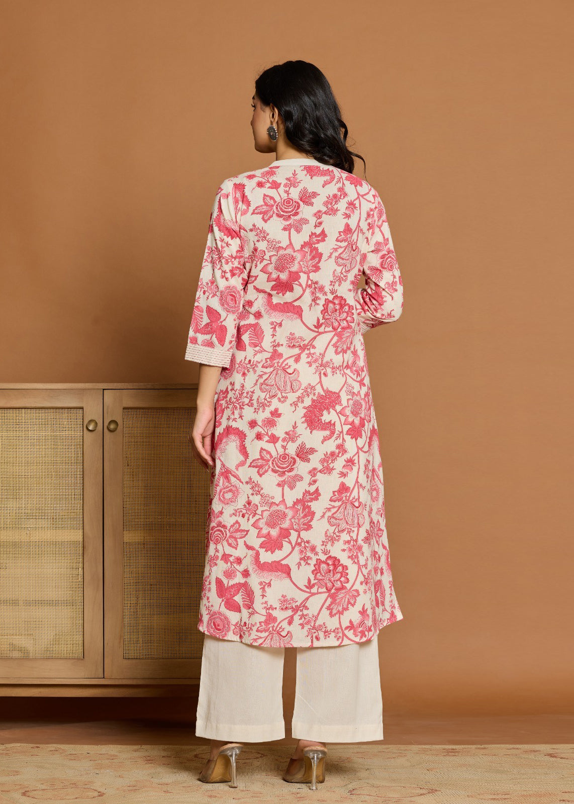 Pink Floral Textured Pure Cotton Co-ord Set D6249 - kharidari