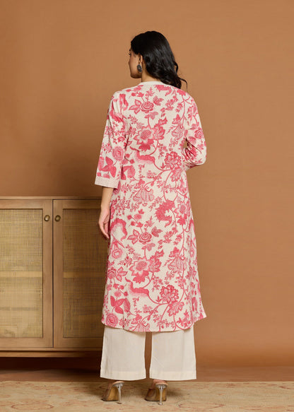 Pink Floral Textured Pure Cotton Co-ord Set D6249 - kharidari