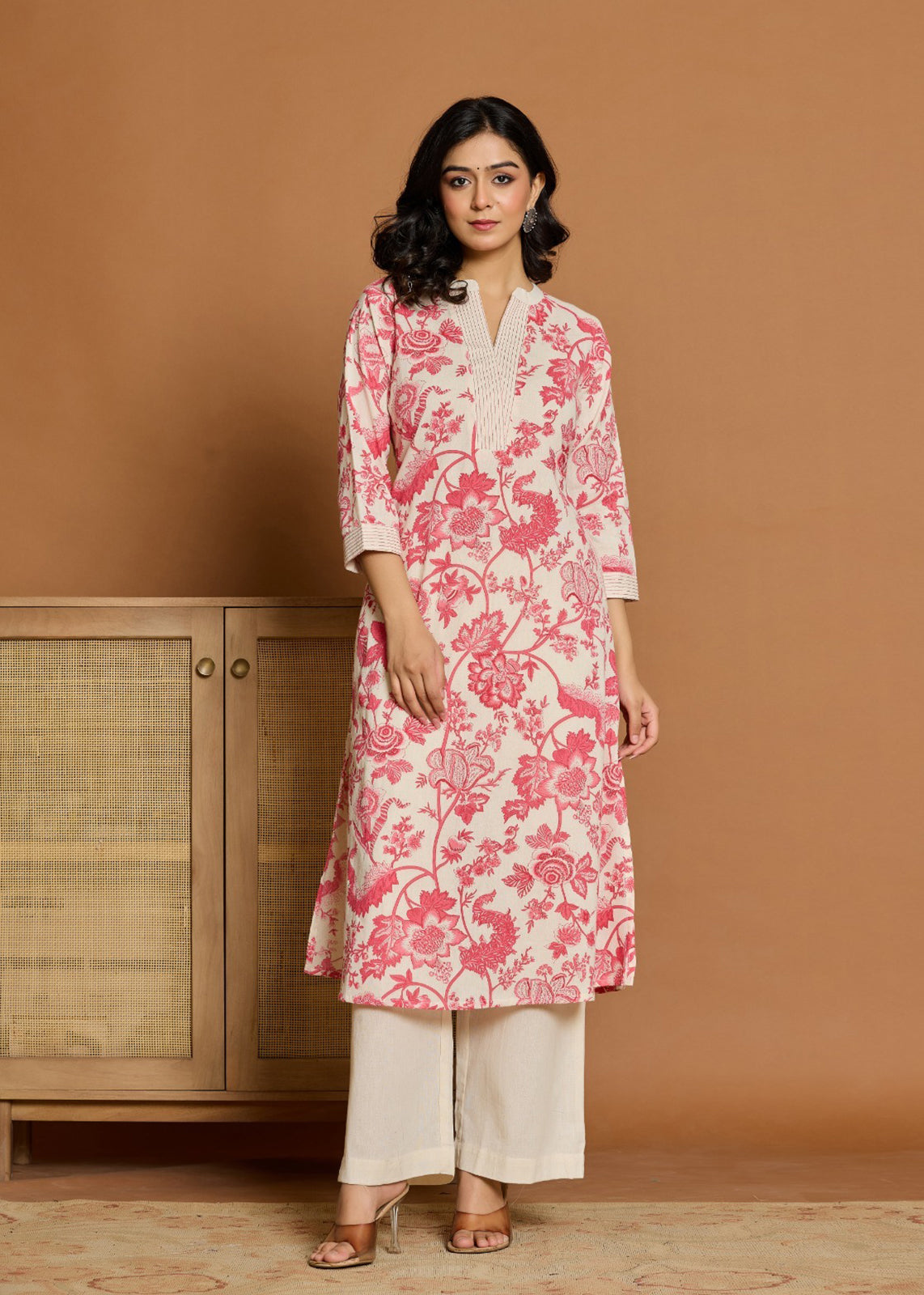 Pink Floral Textured Pure Cotton Co-ord Set D6249 - kharidari
