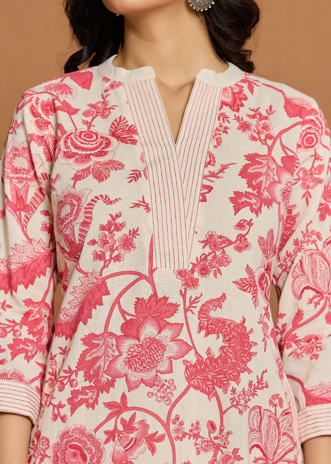 Pink Floral Textured Pure Cotton Co-ord Set D6249 - kharidari