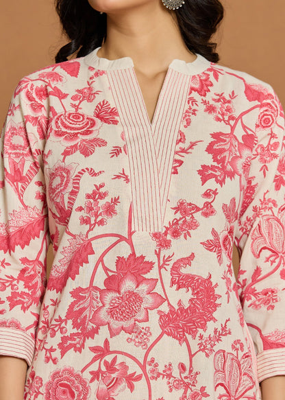 Pink Floral Textured Pure Cotton Co-ord Set D6249 - kharidari