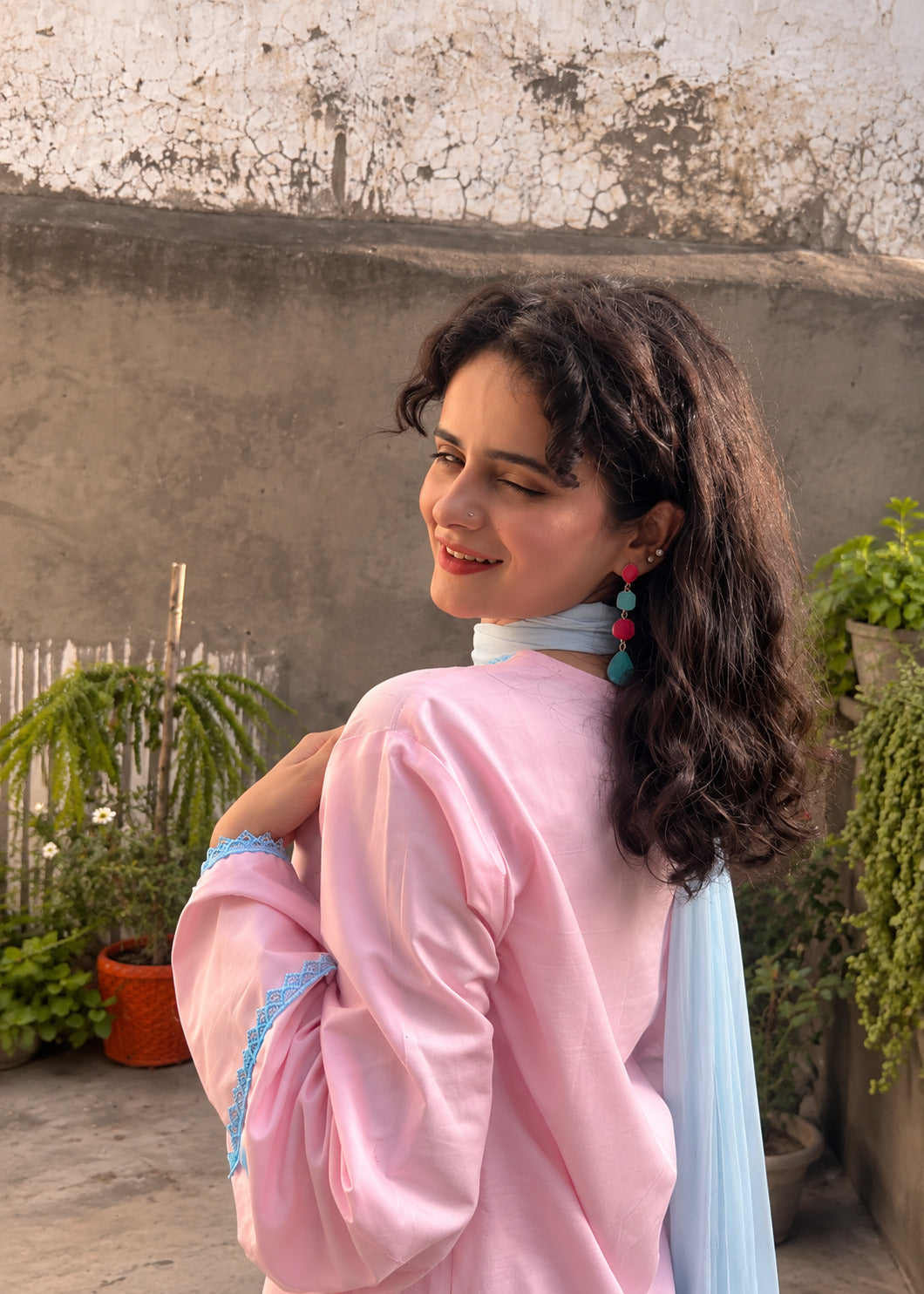 Pink Pure Cotton Salwar Suit Set with Dupatta | Straight Kurta & Pant Set D6369