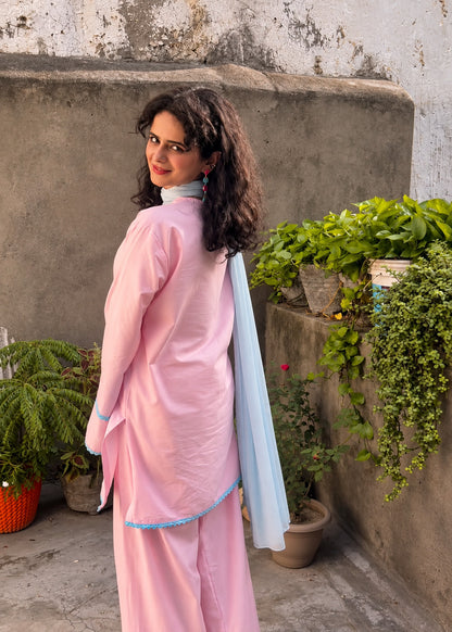 Pink Pure Cotton Salwar Suit Set with Dupatta | Straight Kurta & Pant Set D6369
