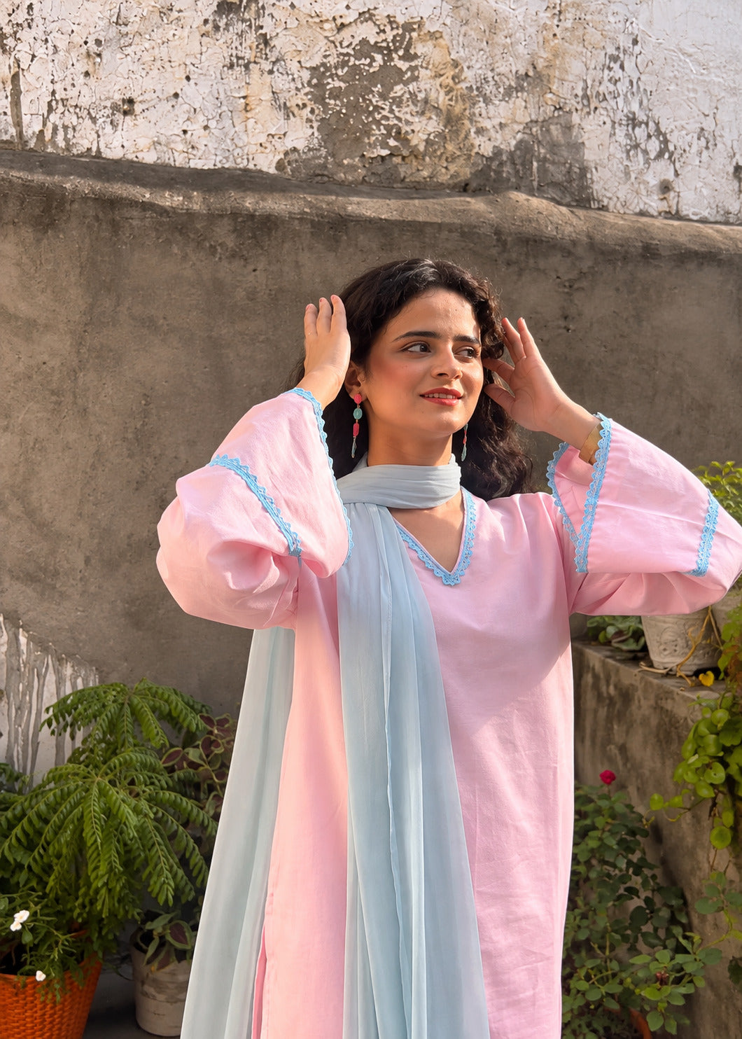 Pink Pure Cotton Salwar Suit Set with Dupatta | Straight Kurta & Pant Set D6369