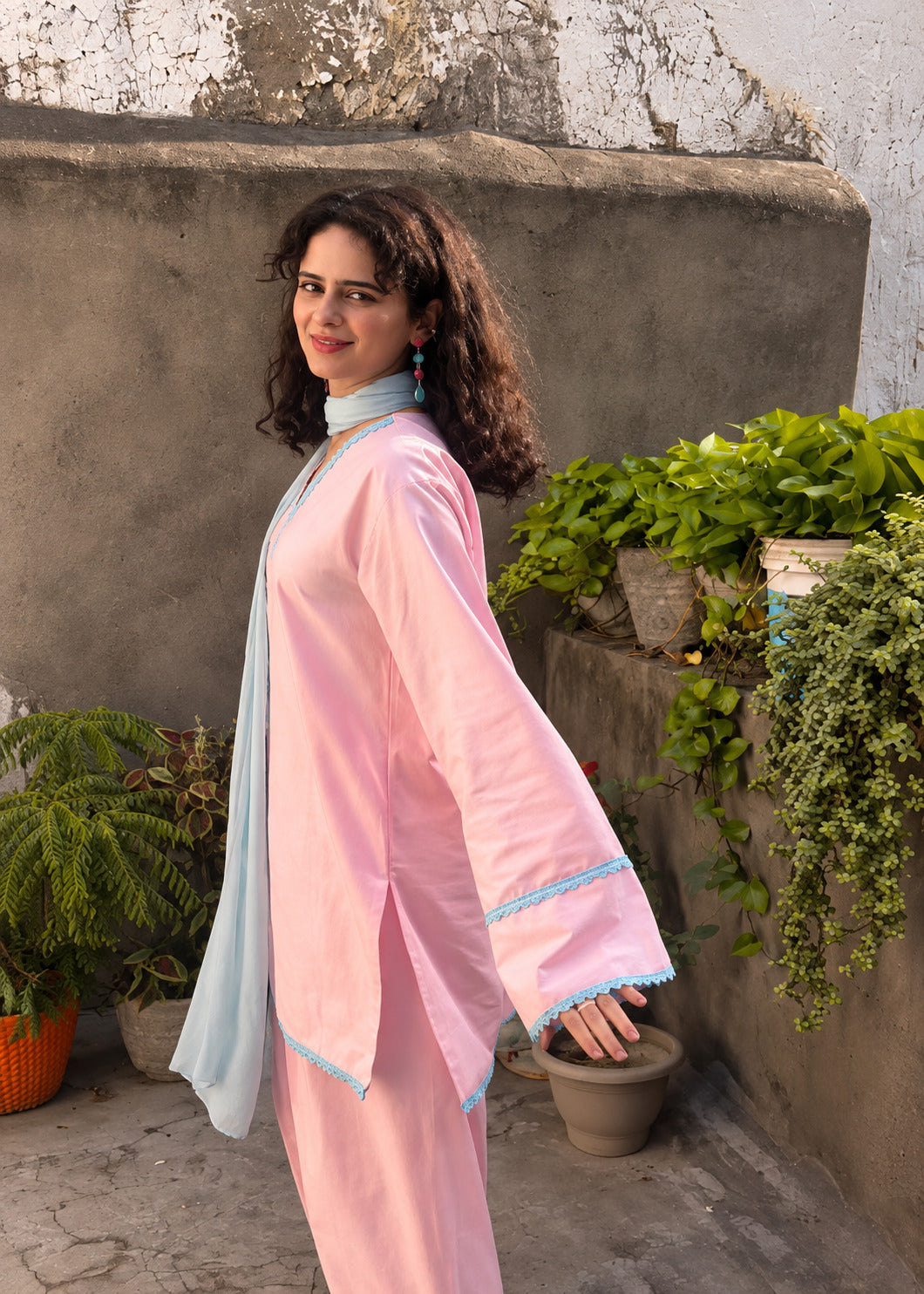 Pink Pure Cotton Salwar Suit Set with Dupatta | Straight Kurta & Pant Set D6369