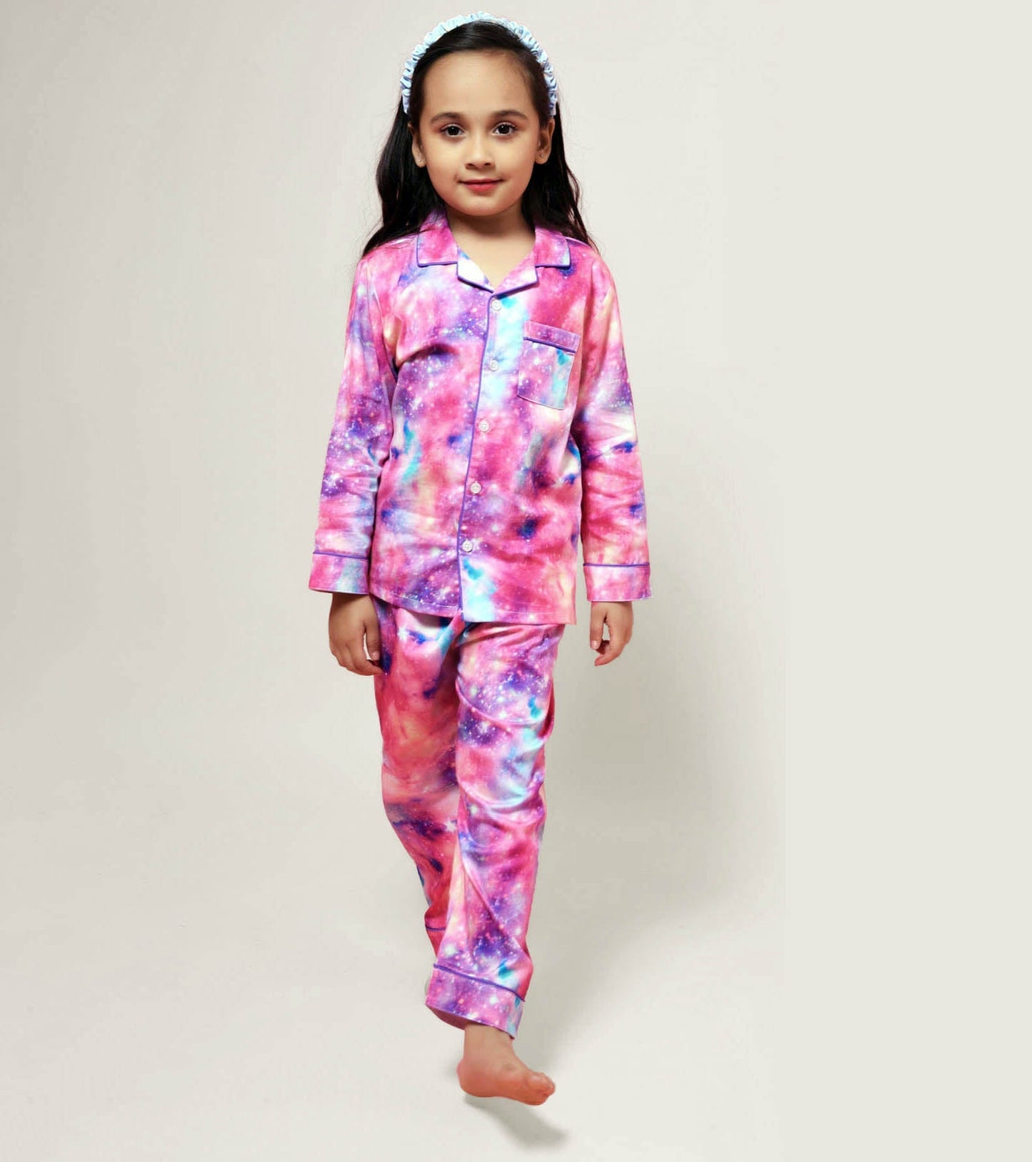 Pink Splash Printed Girls Nightsuit Set D115