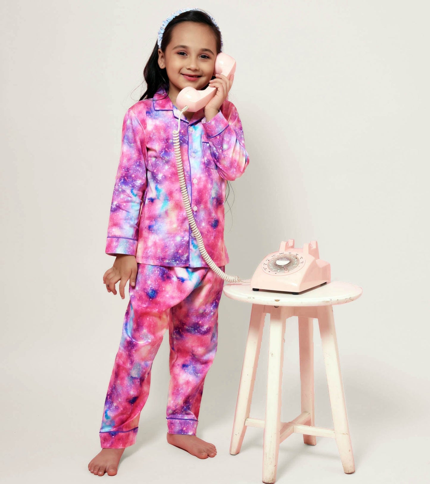 Pink Splash Printed Girls Nightsuit Set D115