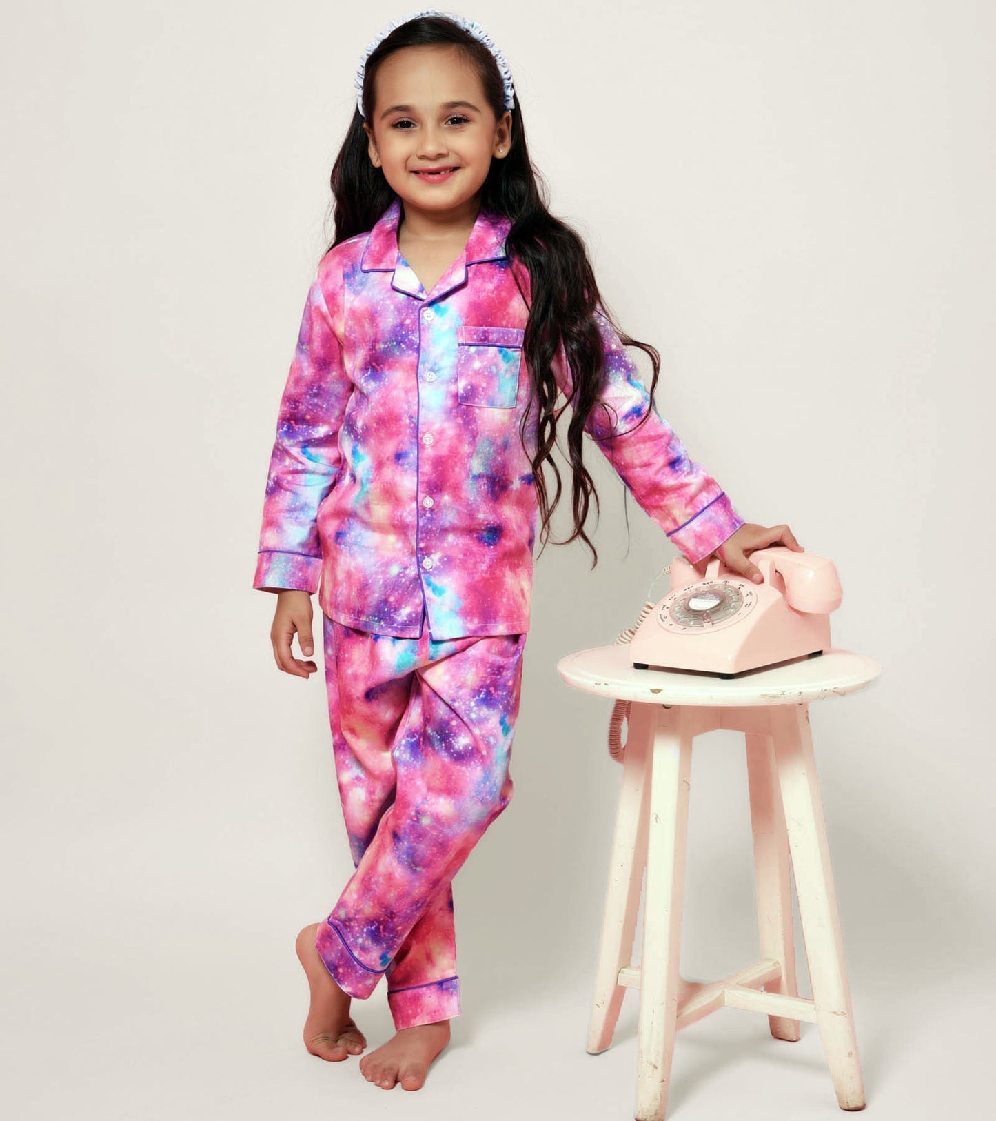 Pink Splash Printed Girls Nightsuit Set D115