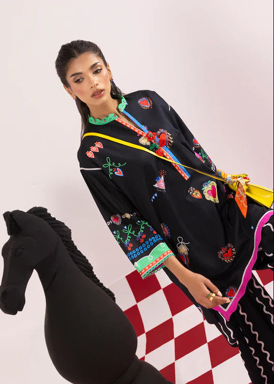 Premium Black Hand-Inspired Print Rayon Co-Ord Set D6332