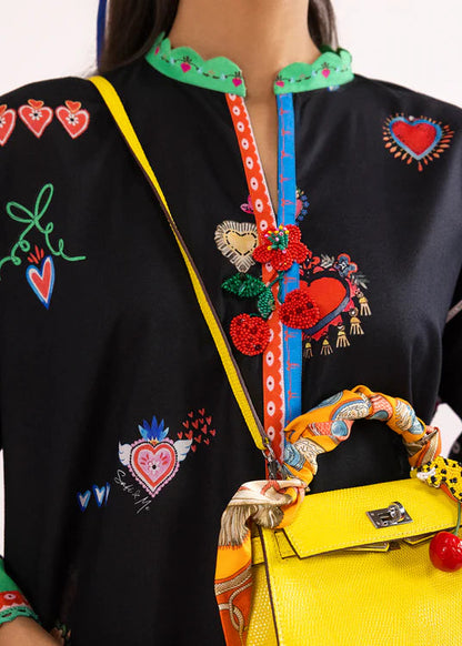 Premium Black Hand-Inspired Print Rayon Co-Ord Set D6332