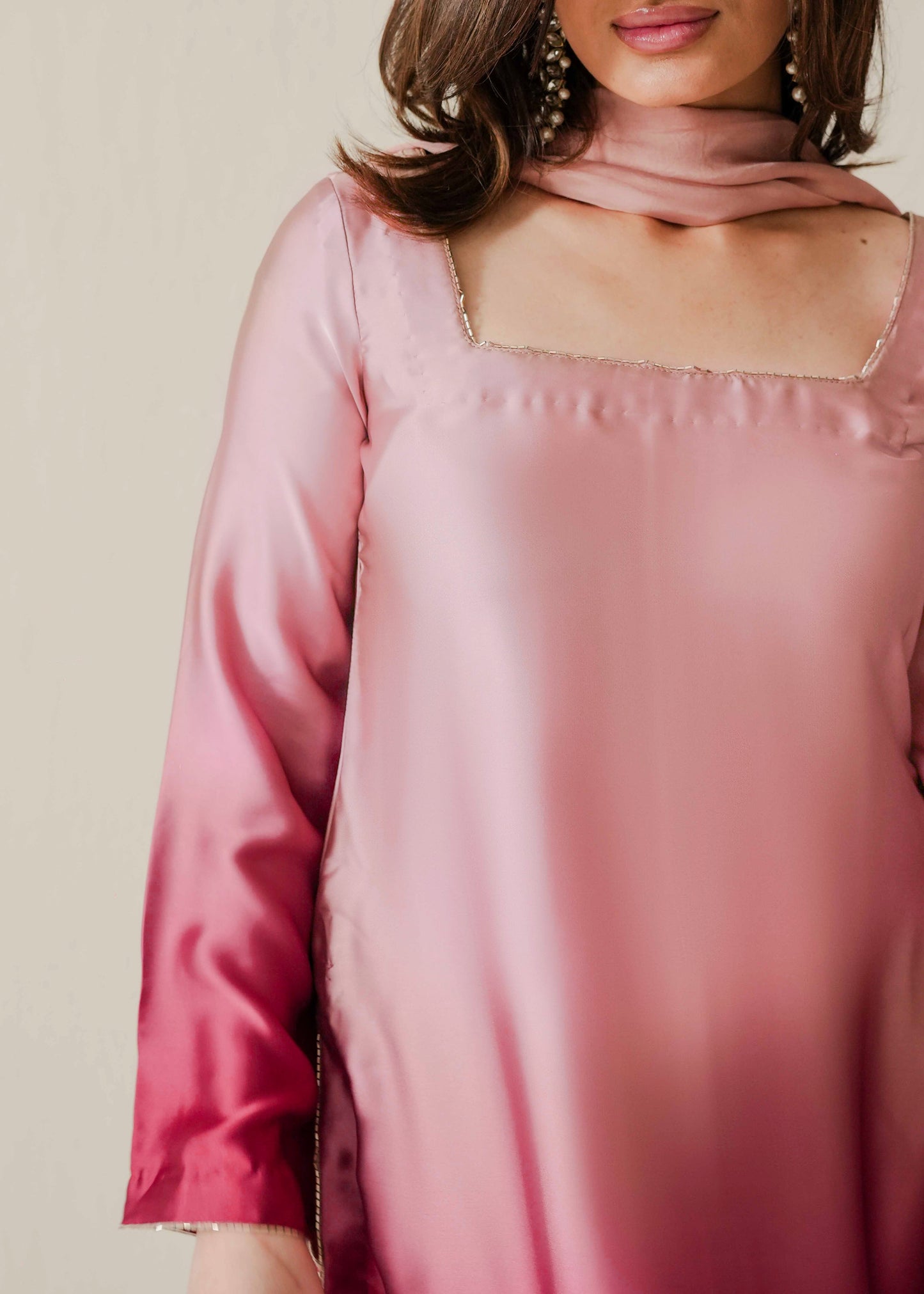 Premium Ombre Pink Silk Suit Set with Palazzo, Inner & Dupatta for Women D6343