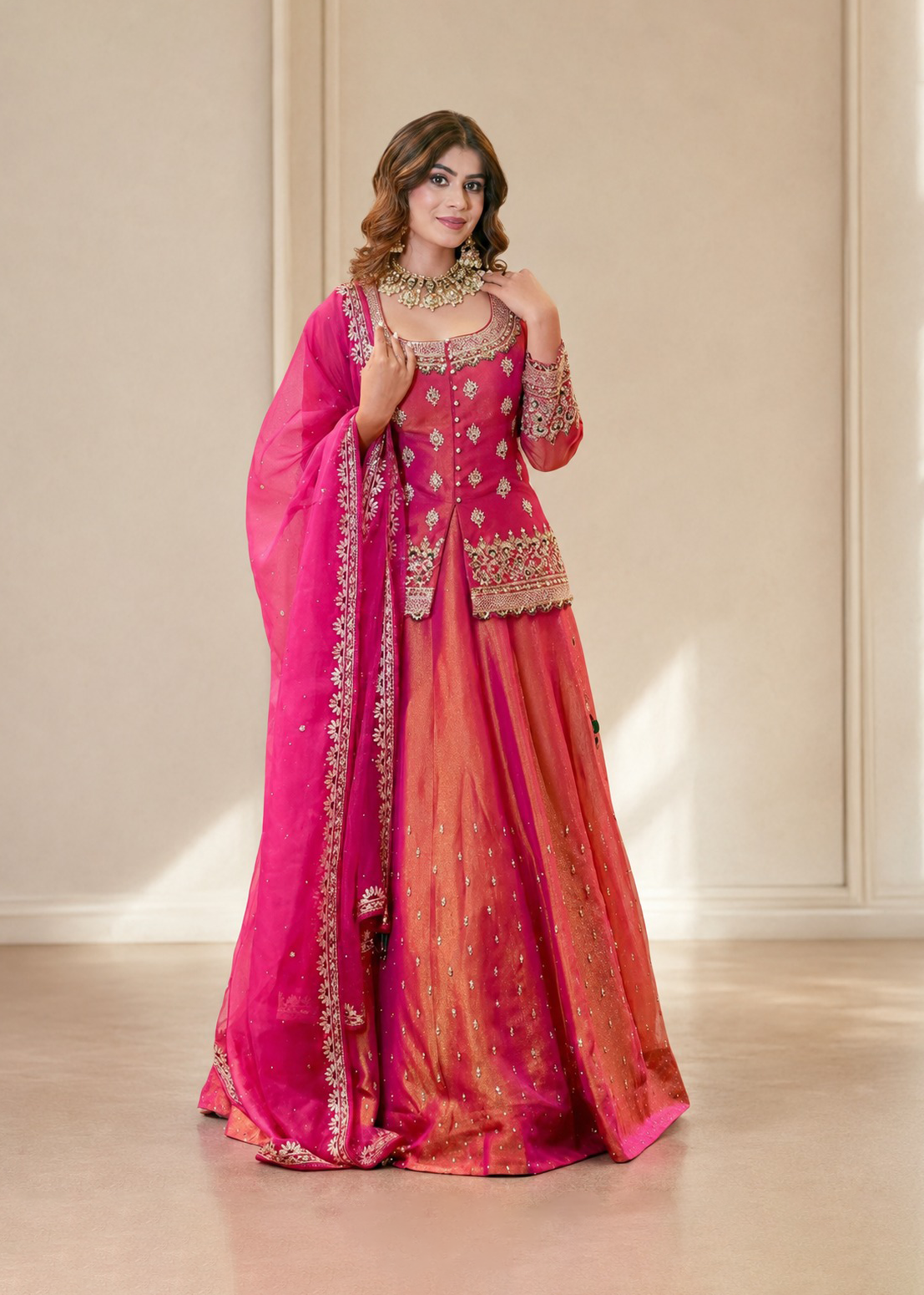 Premium Pink Bridal Style Lehenga Choli with Heavy Embroidery and Moti Work D6347