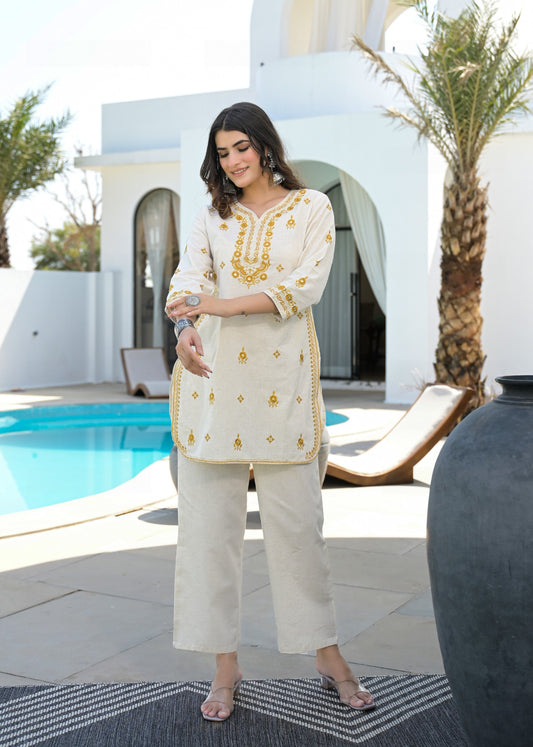 Premium Pure Cotton Embroidered Co-ord Set – D6255