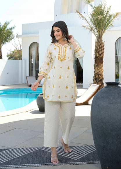 Premium Pure Cotton Embroidered Co-ord Set – D6255