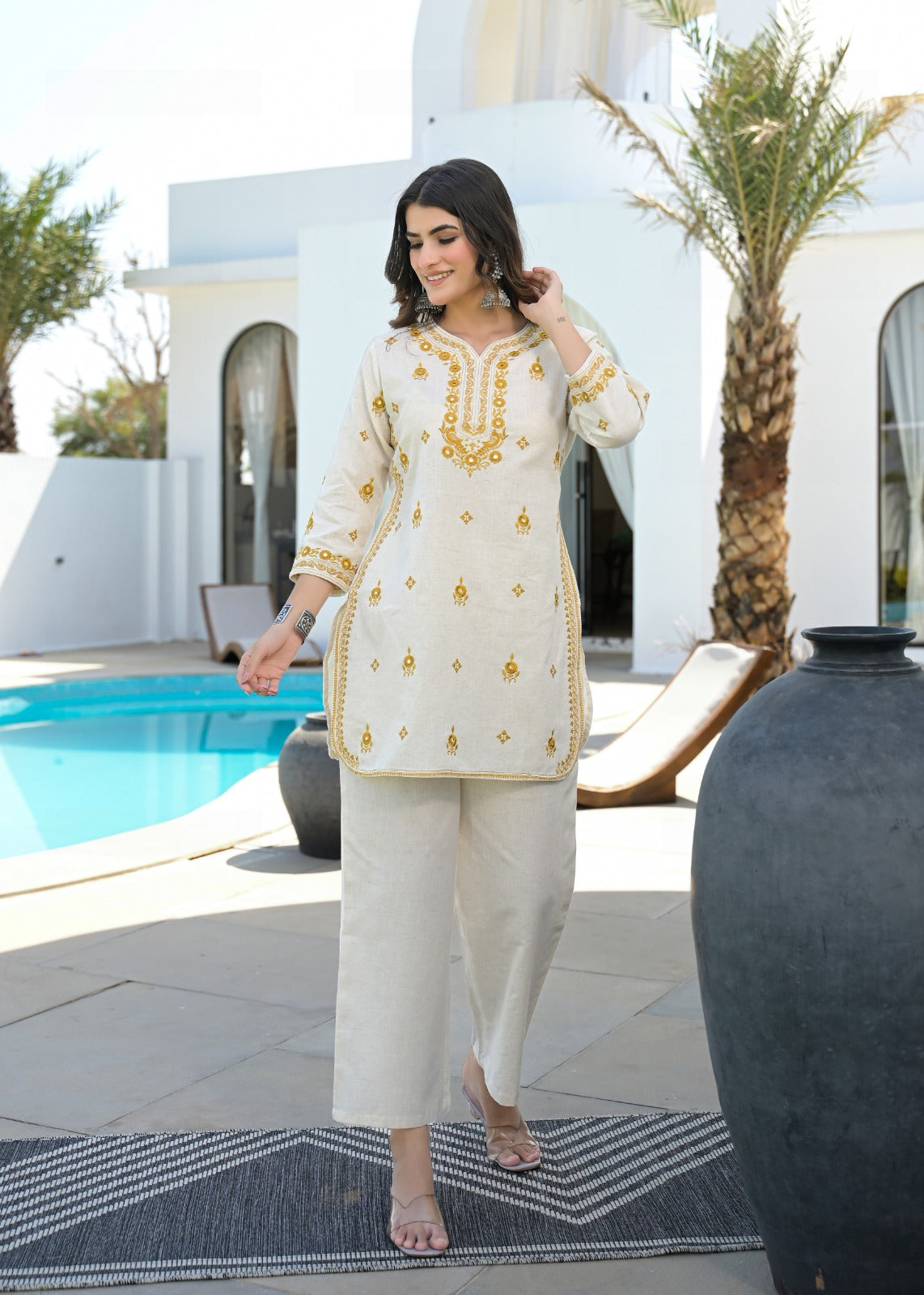 Premium Pure Cotton Embroidered Co-ord Set  D6255 - kharidari