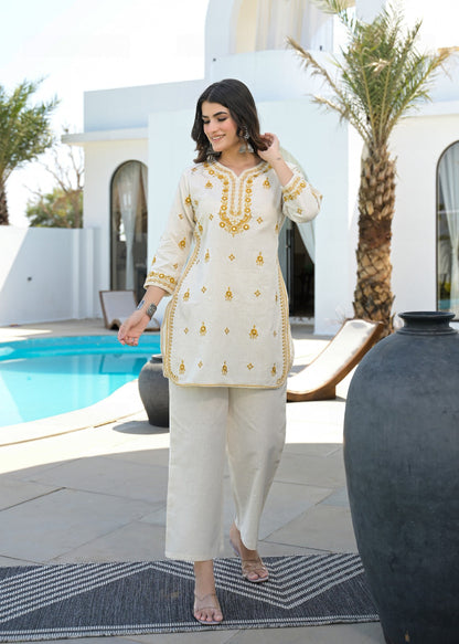 Premium Pure Cotton Embroidered Co-ord Set  D6255 - kharidari