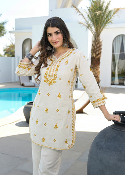 Premium Pure Cotton Embroidered Co-ord Set  D6255 - kharidari