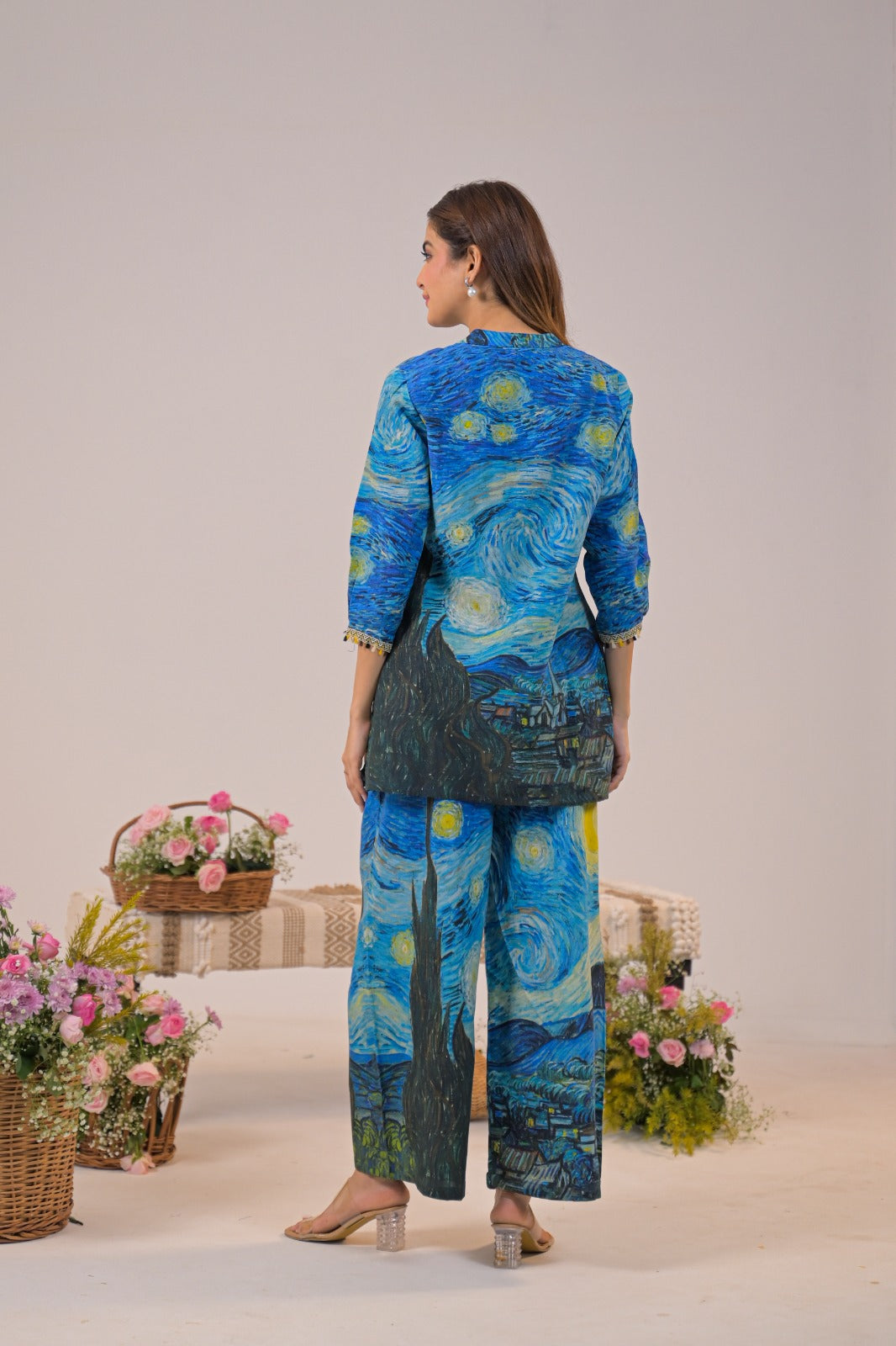 Premium Starry Night Printed Pure Cotton Co-ord set D6259 - kharidari