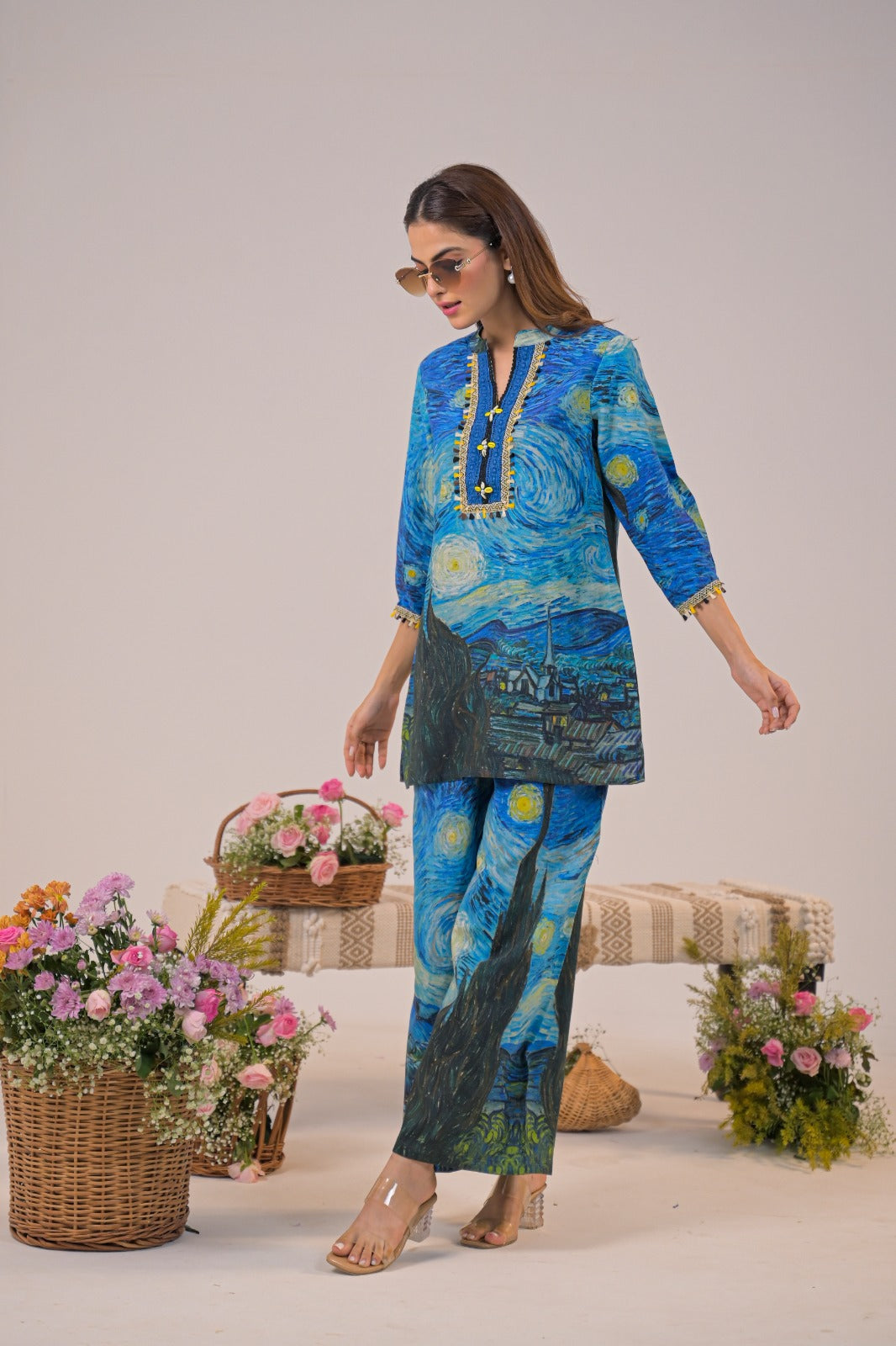 Premium Starry Night Printed Pure Cotton Co-ord set D6259 - kharidari