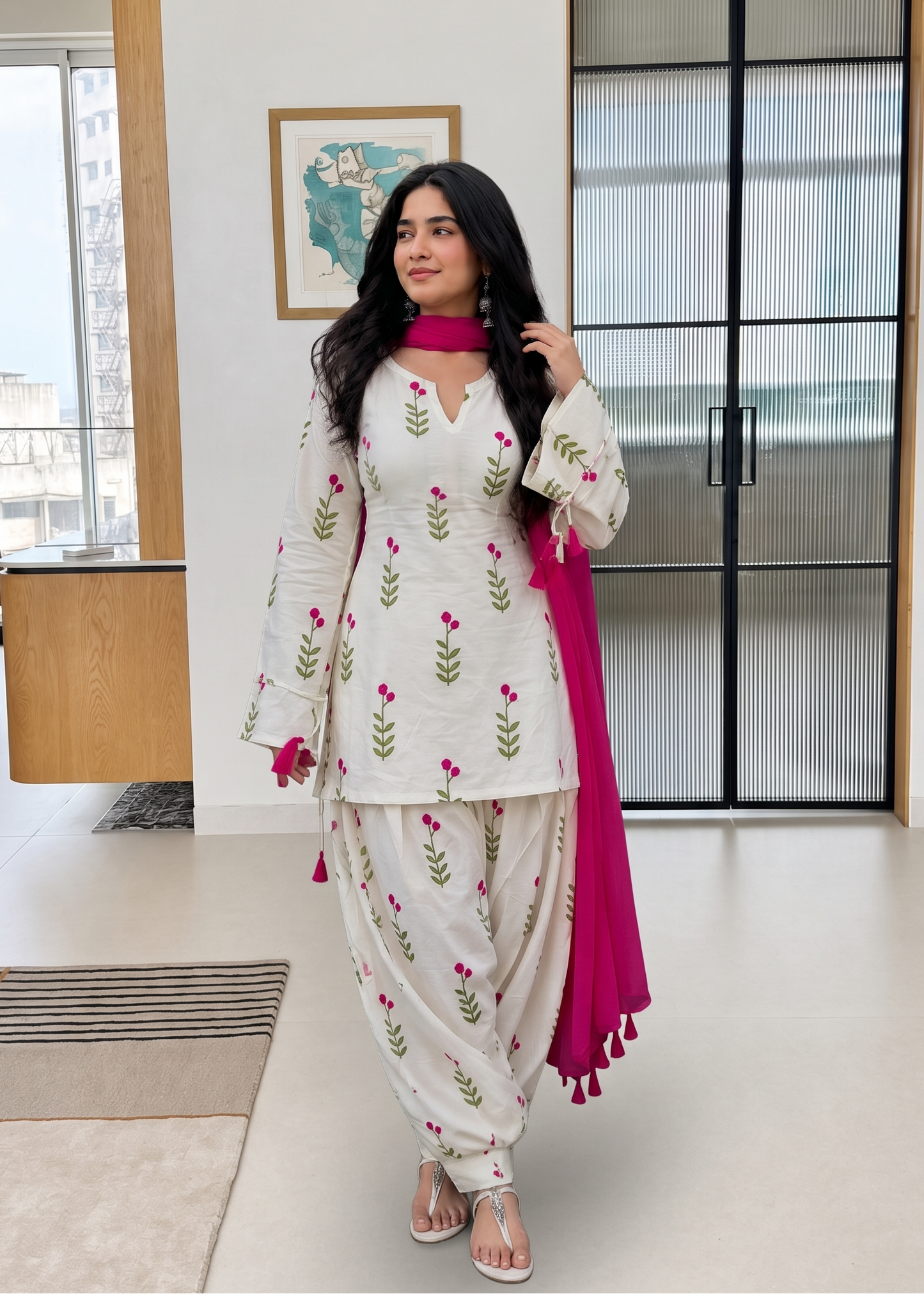 Ethnic Pure Cotton Embroidered Kurta Suit Set with Soft Georgette Dupatta D6360