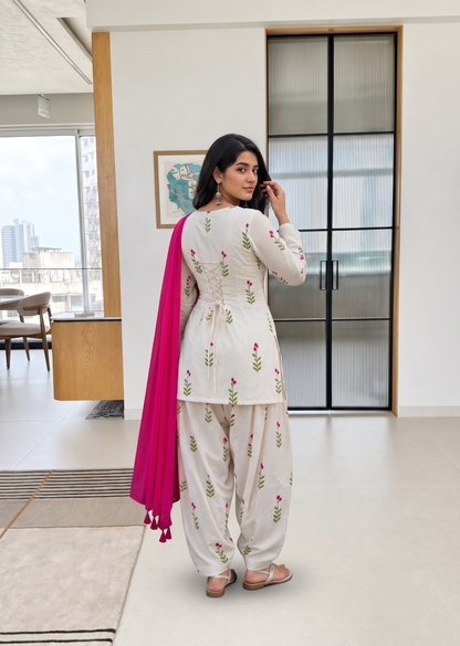 Ethnic Pure Cotton Embroidered Kurta Suit Set with Soft Georgette Dupatta D6360