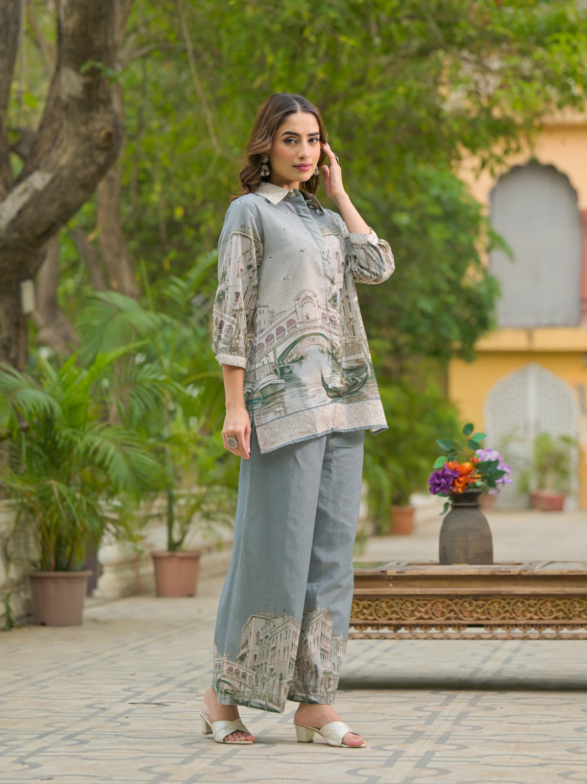 Pure Cotton Townscape Print Co-ord Set  Chic & Timeless D6256 - kharidari