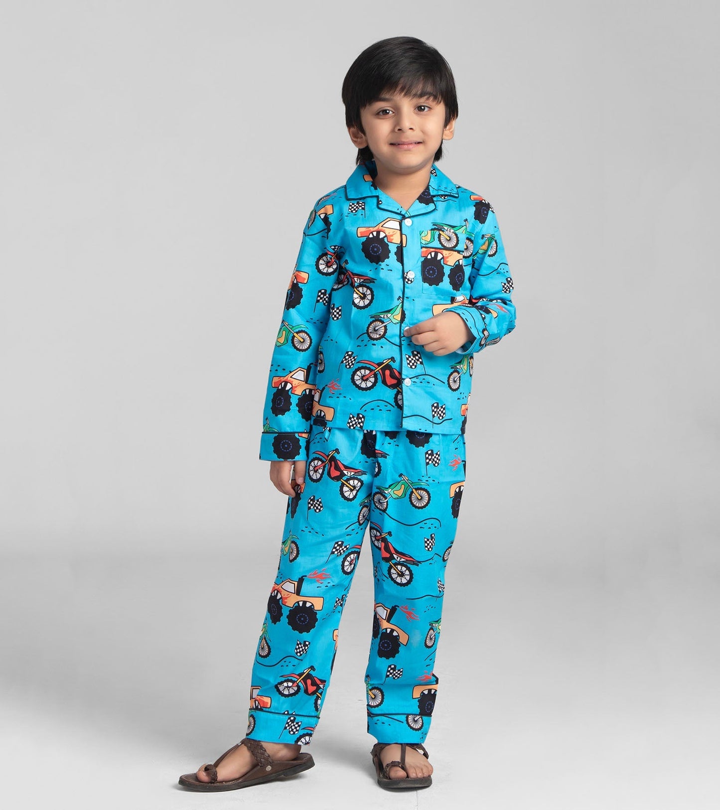 Racing Truck Bikes Printed Night suit For Boys D132