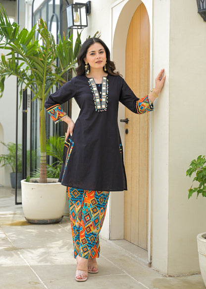 Attractive Roman Silk Co-ord Set with Embroidered Neckline & Jacquard Bottom D6262