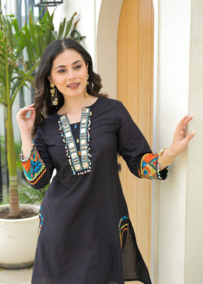 Attractive Roman Silk Co-ord Set with Embroidered Neckline & Jacquard Bottom D6262 - kharidari