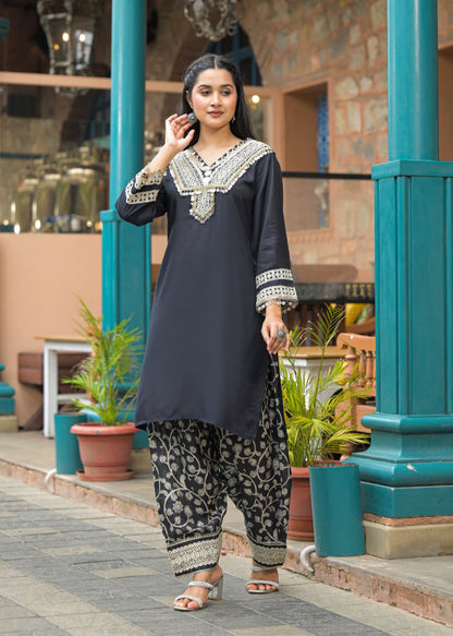 Roman Silk Co-ord Set with Pure Jacquard Bottom co-ord set   Elegant & Luxe D6260 - kharidari