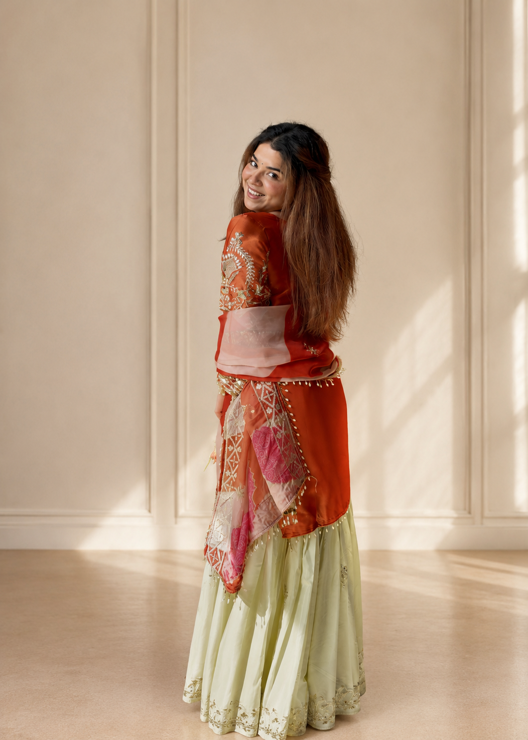 Rust Orange Designer Embroidered Kurta Palazzo Set with Organza Dupatta for Women D6349