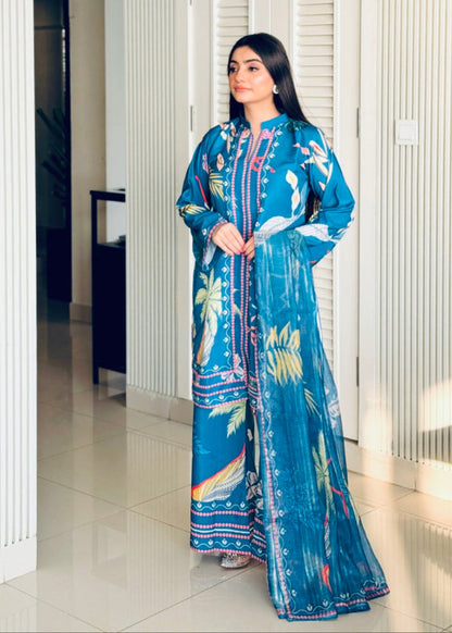 Sophisticated Blue Printed Suit Set with Dupatta   D6132 - kharidari