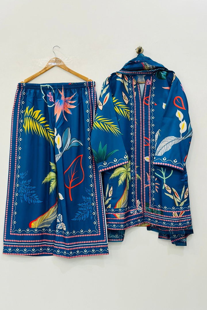 Sophisticated Blue Printed Suit Set with Dupatta   D6132 - kharidari