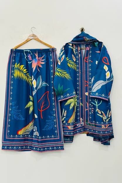 Sophisticated Blue Printed Suit Set with Dupatta   D6132 - kharidari