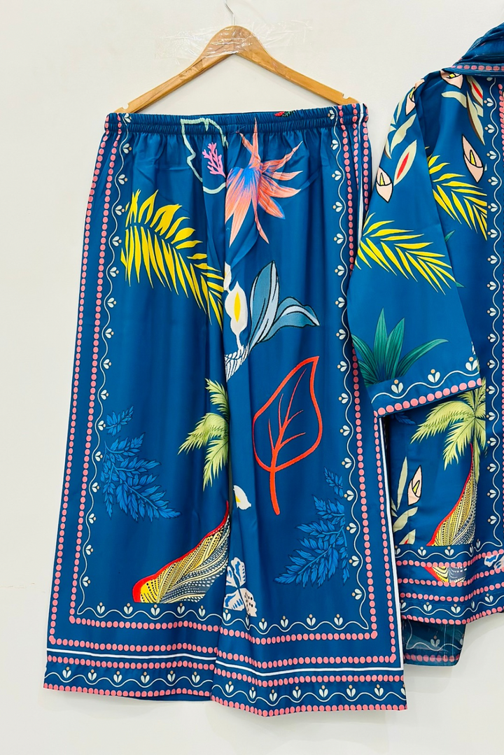 Sophisticated Blue Printed Suit Set with Dupatta   D6132 - kharidari