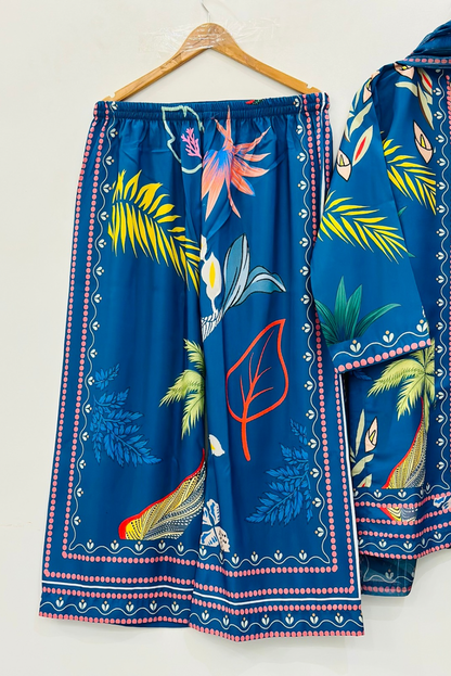 Sophisticated Blue Printed Suit Set with Dupatta   D6132 - kharidari