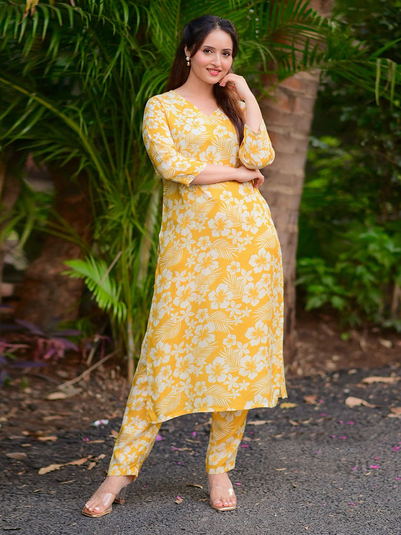 Stunning Yellow Floral Printed Party wear Co-ord D5024