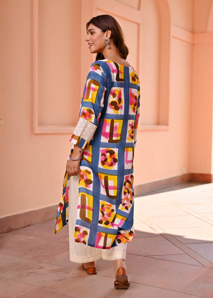 Stylish Paint Brush Printed Kurta D6115 - kharidari