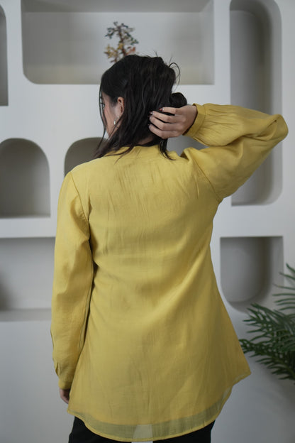 Stylish Yellow Mul Chanderi Long Sleeve Top for Women D6277