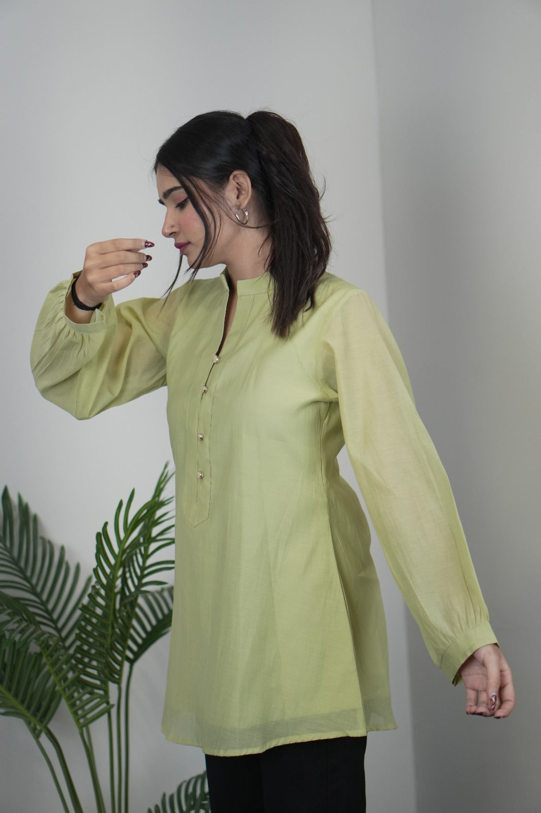 Elegant Pista Green Mul Chanderi Top for Women D6278