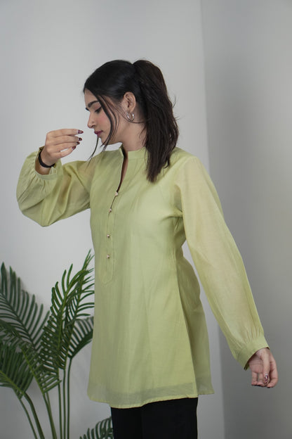 Elegant Pista Green Mul Chanderi Top for Women D6278