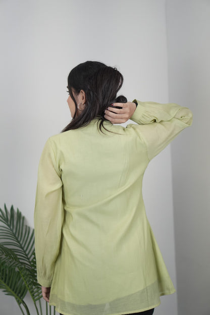 Elegant Pista Green Mul Chanderi Top for Women D6278