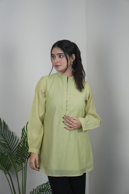 Elegant Pista Green Mul Chanderi Top for Women D6278