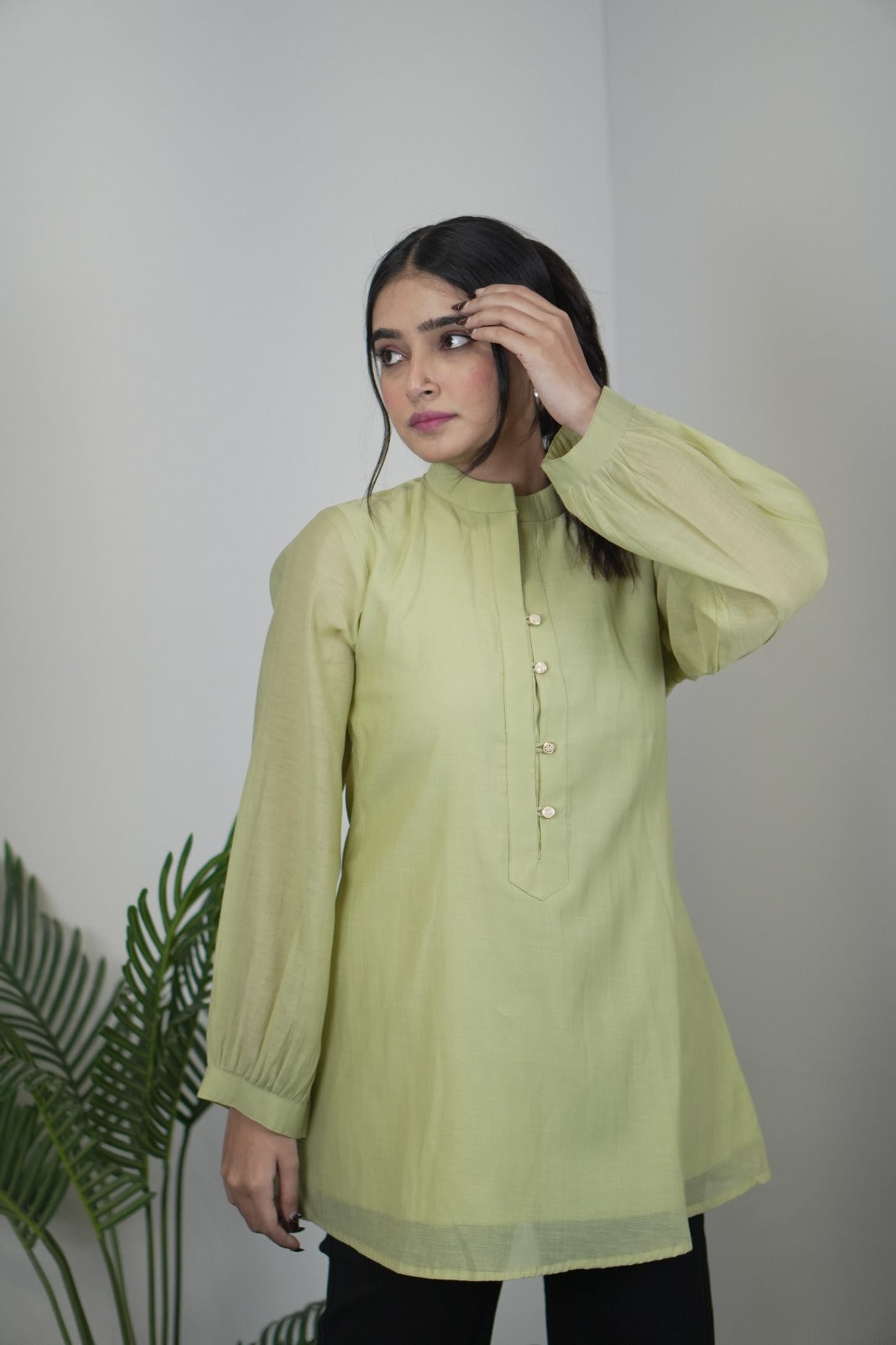 Elegant Pista Green Mul Chanderi Top for Women D6278